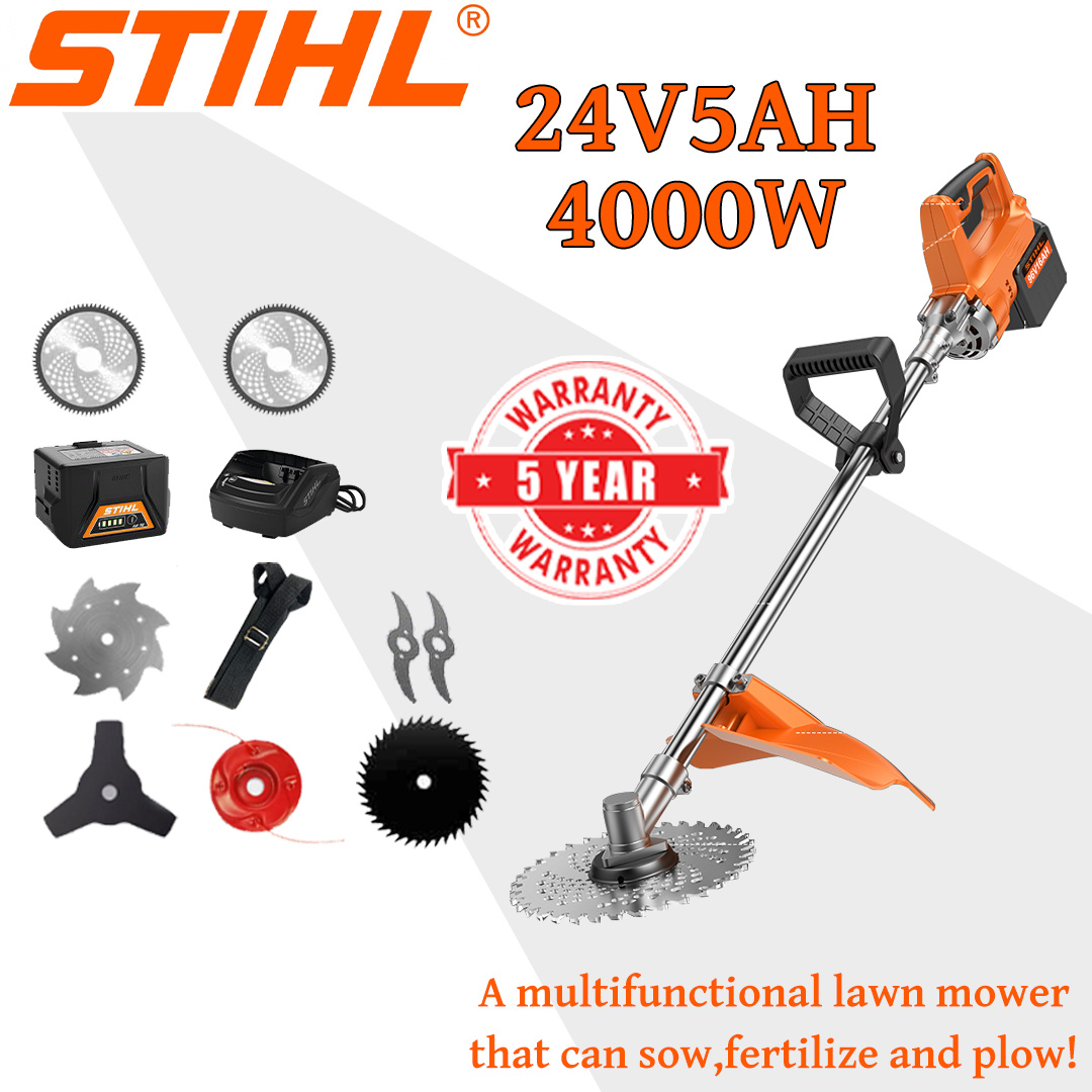 [Standard model] Lawn mower (4000w24V5AH) + alloy blade * 2 + alloy saw blade * 2 + alloy cutting head * 1 + three-blade knife * 1 + charger + battery * 1 + belt * 1 + other accessories + 5 years warranty